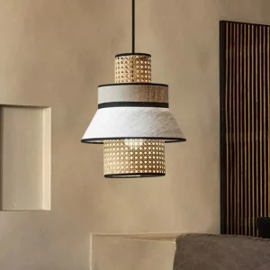Suspension tissée main rotin vintage design moderne bohème naturel salon salle manger chambre cuisine éclairage chaleureux économique élégant