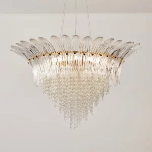 Lustre suspendu verre cristal design moderne vintage éclairage luxueux salon restaurant bar escalier loft chambre hall lumière douce élégante