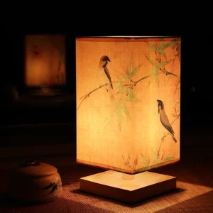Lampe de table en bois style asiatique nature motifs bambou oiseaux éclairage doux décoration chambre salon bureau Lampe de table en bois style asiatique nature motifs bambou oiseaux éclairage doux décoration chambre salon bureau