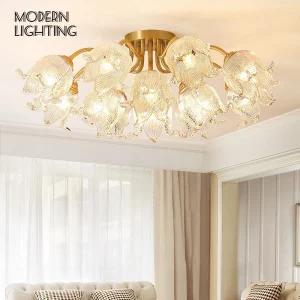 Plafonnier LED verre cuivre design moderne floral lumière chaude salon chambre principale éclairage romantique décoration intérieure lumière art Plafonnier LED verre cuivre design moderne floral lumière chaude salon chambre principale éclairage romantique décoration intérieure lumière art