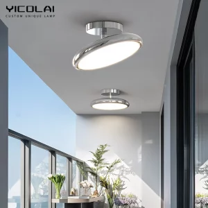 Plafonnier moderne design minimaliste éclairage intérieur Chrome et blanc lumière diffuse salle séjour couloir salon