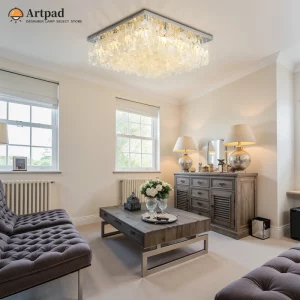 Plafonnier moderne métal et cristal design nordique luxe éclairage salon chambre salle à manger effet étincelant lumière douce