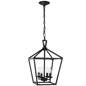 Suspension métal noir design industriel vintage chaîne ferme lumière éclairage salon chambre entrée style américain E14