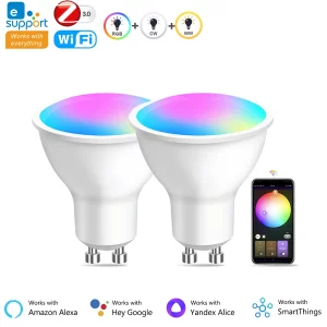 Ampoule LED GU10 intelligente Zigbee/Wi Fi RGB CW WW  compatible Alexa  Google  Yandex  Smart Things  éclairage personnalisable pour salon  chambre  cuisine  bureau