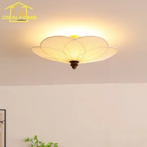 Plafonnier moderne en tissu et métal design floral épuré éclairage doux pour salon chambre salle à manger style nordique élégant Plafonnier moderne en tissu et métal design floral épuré éclairage doux pour salon chambre salle à manger style nordique élégant