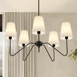 Plafonnier métal noir abat-jour tissu blanc design moderne minimaliste éclairage salon salle à manger décoration intérieure élégance contemporaine Plafonnier métal noir abat-jour tissu blanc design moderne minimaliste éclairage salon salle à manger décoration intérieure élégance contemporaine