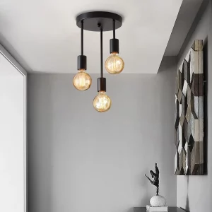 Plafonnier industriel métal noir suspendu style rétro 3 ampoules Edison salon chambre cuisine éclairage chaleureux moderne Plafonnier industriel métal noir suspendu style rétro 3 ampoules Edison salon chambre cuisine éclairage chaleureux moderne