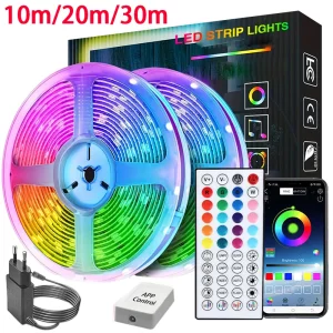 Bande lumineuse LED RGB flexible pour décoration chambre à coucher rétro-éclairage TV 10m 20m 30m contrôleur app et télécommande Bande lumineuse LED RGB flexible pour décoration chambre à coucher rétro-éclairage TV 10m 20m 30m contrôleur app et télécommande