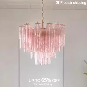 Lustre LED style français tube verre blanc rose lumière adjustable salle à manger salon éclairage moderne design cascade