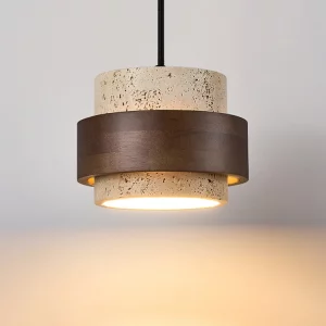 Suspension LED bois naturel pierre moderne design scandinave salon cuisine éclairage chaleureux économique élégant