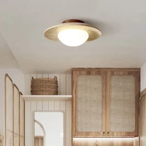Plafonnier LED résine vintage rond bois naturel design scandinave nordique moderne chambre salon éclairage chaleureux économique élégant Plafonnier LED résine vintage rond bois naturel design scandinave nordique moderne chambre salon éclairage chaleureux économique élégant