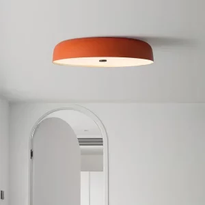 Plafonnier LED moderne design épuré rouge orangé blanc salon chambre bureau éclairage chaleureux économique élégant