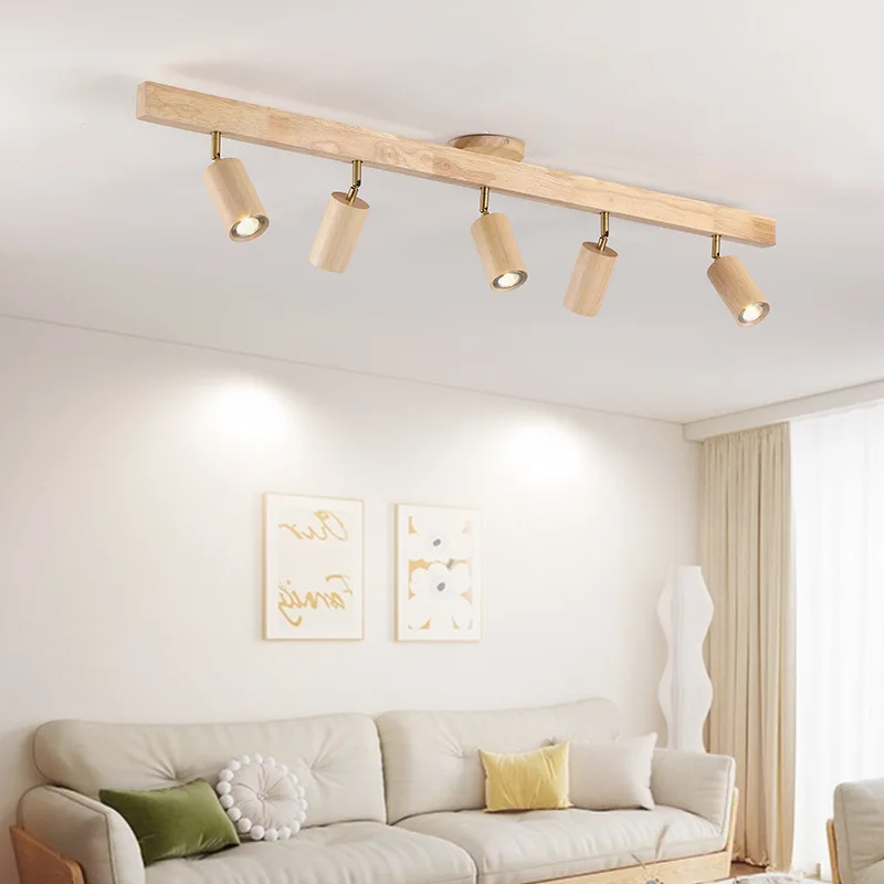 Plafonnier bois spots orientables design moderne minimaliste salon bureau éclairage chaleureux économies d’énergie