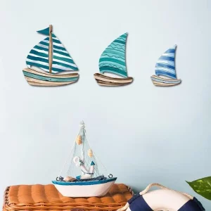 Décoration murale nautique en bois bateaux à voile style marin pour chambre enfant salle à manger salon déco thème maritime élégant durable
