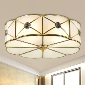 Plafonnier cuivre doré verre blanc design vintage floral lumière chaleureuse salon chambre salle à manger éclairage élégant