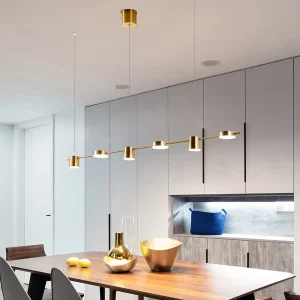 Suspension moderne LED dorée design épuré salle à manger cuisine éclairage élégant économique 6 lumières Suspension moderne LED dorée design épuré salle à manger cuisine éclairage élégant économique 6 lumières