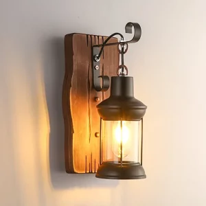Applique murale industrielle vintage en bois  design rustique  éclairage chaleureux  idéal salon  couloir ou chambre  luminaires déco