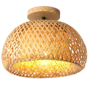 Plafonnier tissé en bambou et bois naturel design bohème rustique éclairage chaleureux décoration intérieure salon chambre cuisine salle à manger Plafonnier tissé en bambou et bois naturel design bohème rustique éclairage chaleureux décoration intérieure salon chambre cuisine salle à manger