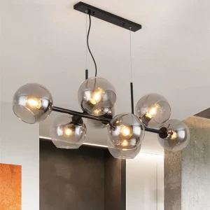 Suspension en verre fumé et métal noir design moderne industriel salon salle à manger cuisine îlot lumineux éclairage fonctionnel élégant Suspension en verre fumé et métal noir design moderne industriel salon salle à manger cuisine îlot lumineux éclairage fonctionnel élégant