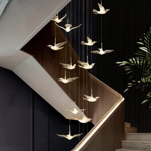 Suspension LED design moderne en forme d’oiseaux luminaire décoratif en métal et verre éclairage chaleureux pour salon cuisine ou escalier Suspension LED design moderne en forme d’oiseaux luminaire décoratif en métal et verre éclairage chaleureux pour salon cuisine ou escalier
