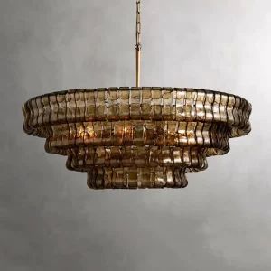 Lustre suspendu vintage art déco verre ondulé métal doré design élégant décoration intérieure salon salle à manger éclairage chaleureux lumière diffuse