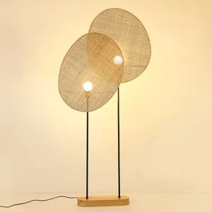 Lampe sur pied en rotin style asiatique design nordique bois clair métal noir lumière douce salon chambre bureau hôtel éclairage chaleureux économique élégant Lampe sur pied en rotin style asiatique design nordique bois clair métal noir lumière douce salon chambre bureau hôtel éclairage chaleureux économique élégant