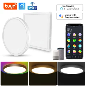 Plafonnier LED moderne design intelligent Wi-Fi RGB contrôlable application mobile chambre salon éclairage adaptable économies d’énergie certifié UL