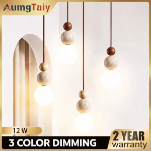 Suspension LED bois pierre crème design moderne minimaliste éclairage ajustable trois couleurs salon chambre éclairage suspendu chaleureux économique élégant Suspension LED bois pierre crème design moderne minimaliste éclairage ajustable trois couleurs salon chambre éclairage suspendu chaleureux économique élégant