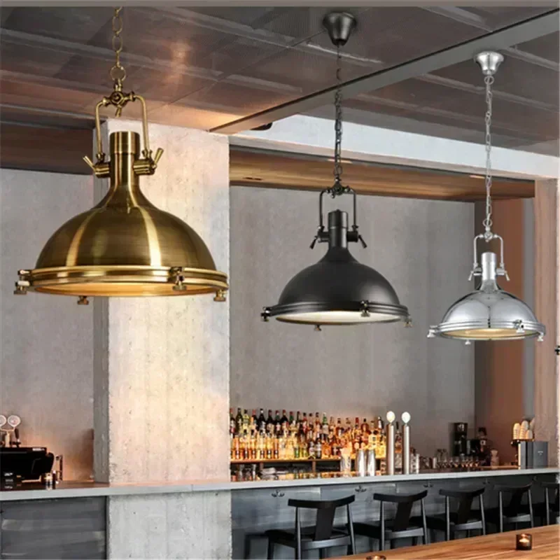 Suspension luminaire métal chrome doré noir design industriel moderne éclairage salle à manger cuisine loft