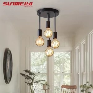 Plafonnier moderne noir industriel 4 têtes E27 lumière chaude intérieur extérieur salon chambre cuisine couloir éclairage design élégant économique Plafonnier moderne noir industriel 4 têtes E27 lumière chaude intérieur extérieur salon chambre cuisine couloir éclairage design élégant économique