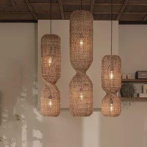 Lampe Suspendue Vintage en Rotin Bohème Rustique  Design Écologique Naturel pour Intérieur Moderne Chambre Salon