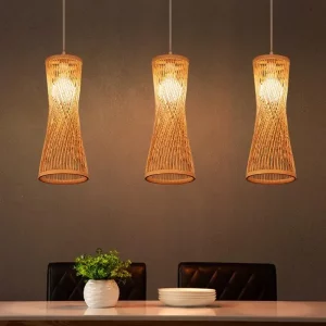Suspension en rotin naturel design scandinave nordique éclairage chaleureux salon cuisine moderne élégant