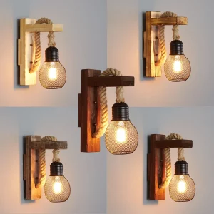 Applique murale bois corde style rustique industrielle lumière chaleureuse salon chambre couloir déco éclairage naturel économies d’énergie Applique murale bois corde style rustique industrielle lumière chaleureuse salon chambre couloir déco éclairage naturel économies d’énergie