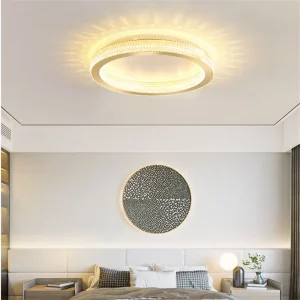 Plafonnier LED anneau métal cristal lumière chambre ronde minimaliste design nordique luxe salle à manger éclairage intérieur chaleureux élégant
