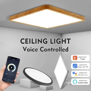 Plafonnier LED en bois naturel design scandinave moderne éclairage chambre salon intérieur économe élégant