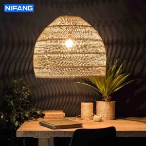 Lampe suspendue en rotin design bohème naturel pour salon cuisine île café éclairage chaleureux déco vintage