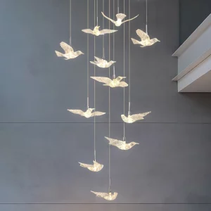 Suspension LED en verre et métal design moderne artistique oiseaux lumière douce salon entrée éclairage décoratif unique