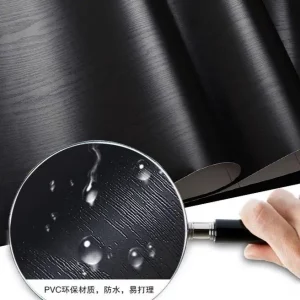 Adhésif pour meubles en bois noir mat film PVC revêtement adhésif résistant à l’eau design moderne épuré finition bois naturelle décoration intérieure Adhésif pour meubles en bois noir mat film PVC revêtement adhésif résistant à l’eau design moderne épuré finition bois naturelle décoration intérieure