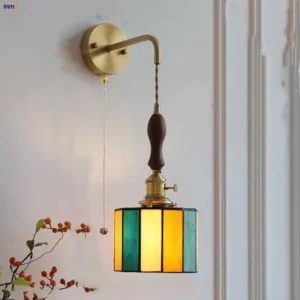 Applique murale LED en bois et verre coloré style vintage Tiffany salon chambre cuisine éclairage design artistique chaleureux économique élégant