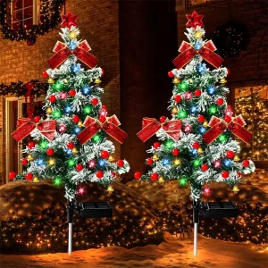 Lampes solaires sapin de Noël décoration extérieure lumière multicolore LED étoiles boules nœuds éclairage festif jardin patio économies d’énergie durabilité