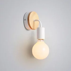 Applique murale bois nordique design scandinave E27 support métal blanc éclairage intérieur salon chambre ambiance chaleureuse élégance naturelle moderne