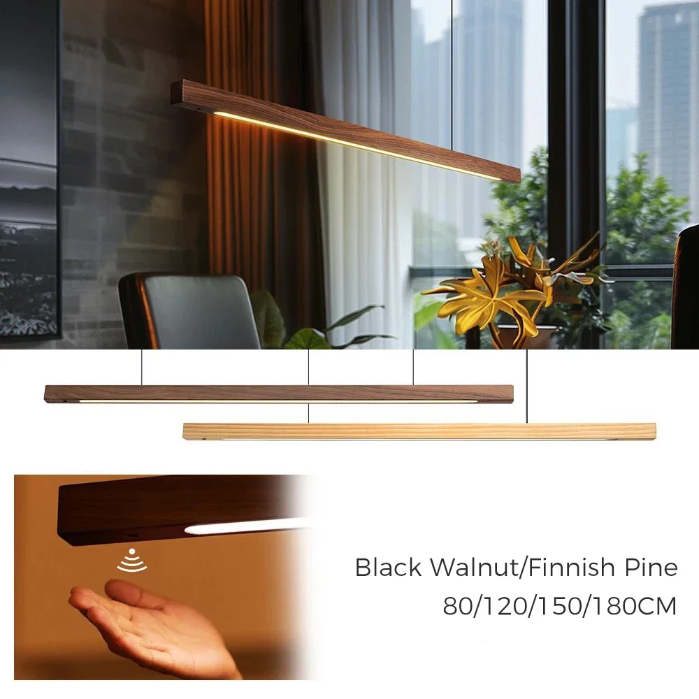 Suspension LED bois design minimaliste intérieur moderne lumière chaleureuse éclairage bureau salon table à manger économique élégant