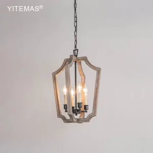 Suspension en bois vintage 4 lumières design rustique lumière chaleureuse salle à manger salon entrée décoration intérieure moderne élégance naturelle Suspension en bois vintage 4 lumières design rustique lumière chaleureuse salle à manger salon entrée décoration intérieure moderne élégance naturelle
