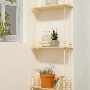 Étagère suspendue en bois naturel style bohème minimaliste salon chambre entrée déco murale