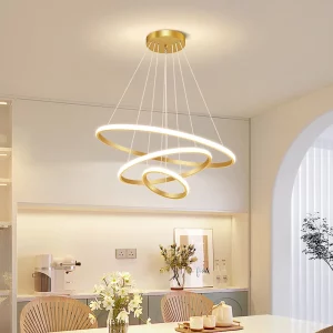 Suspension LED dorée design moderne minimaliste salon salle à manger éclairage élégant économique