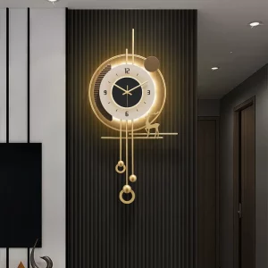 Horloge murale lumineuse design moderne minimaliste en métal doré et noir éclairage LED salle séjour bureau décoration artistique élégante Horloge murale lumineuse design moderne minimaliste en métal doré et noir éclairage LED salle séjour bureau décoration artistique élégante