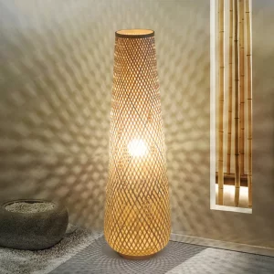 Lampadaire en bambou tissé design rétro style japonais chambre salon éclairage ambiance chaleureuse naturelle décor moderne Lampadaire en bambou tissé design rétro style japonais chambre salon éclairage ambiance chaleureuse naturelle décor moderne