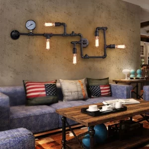 Applique murale LED industrielle rétro vintage avec engrenage de conduite d’eau pour restaurant bar chambre salon éclairage chaleureux économique élégant