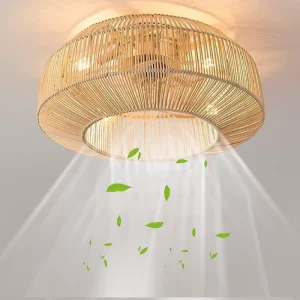 Plafonnier en rotin ventilateur lumière LED design nordique bohème intérieur économique éclairage chaleureux décoration élégante