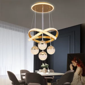 Suspension moderne LED dorée design nordique éclairage salle à manger salon lumière chaleureuse verre métal_sphere